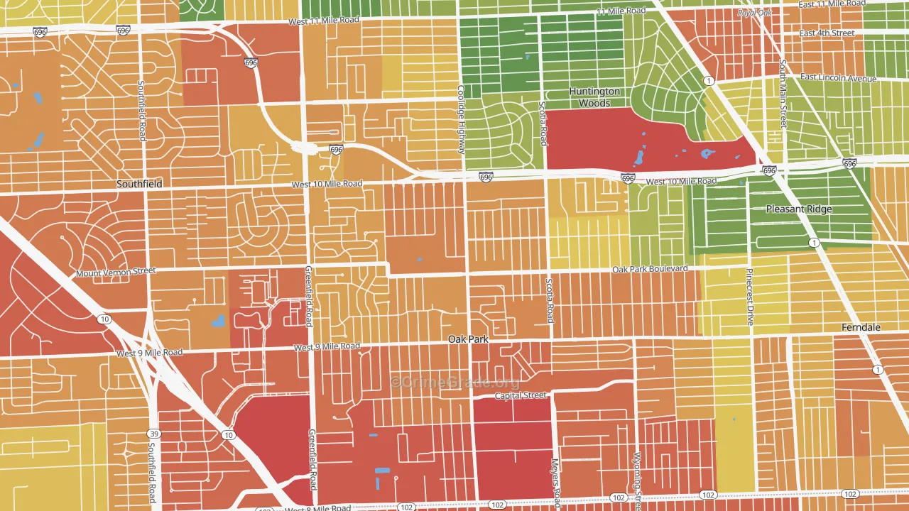 Oak Park, MI Map of Assault Rates