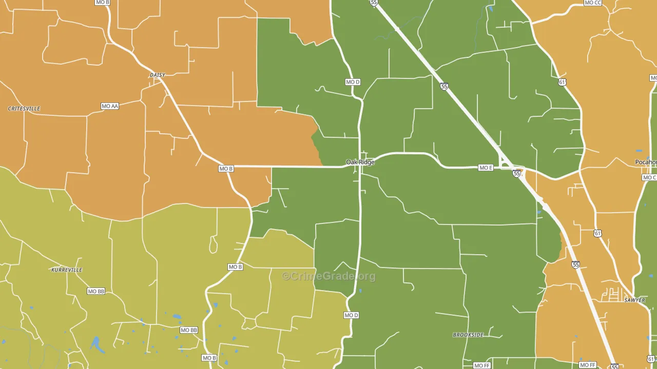 Oak Ridge, MO Map of Assault Rates