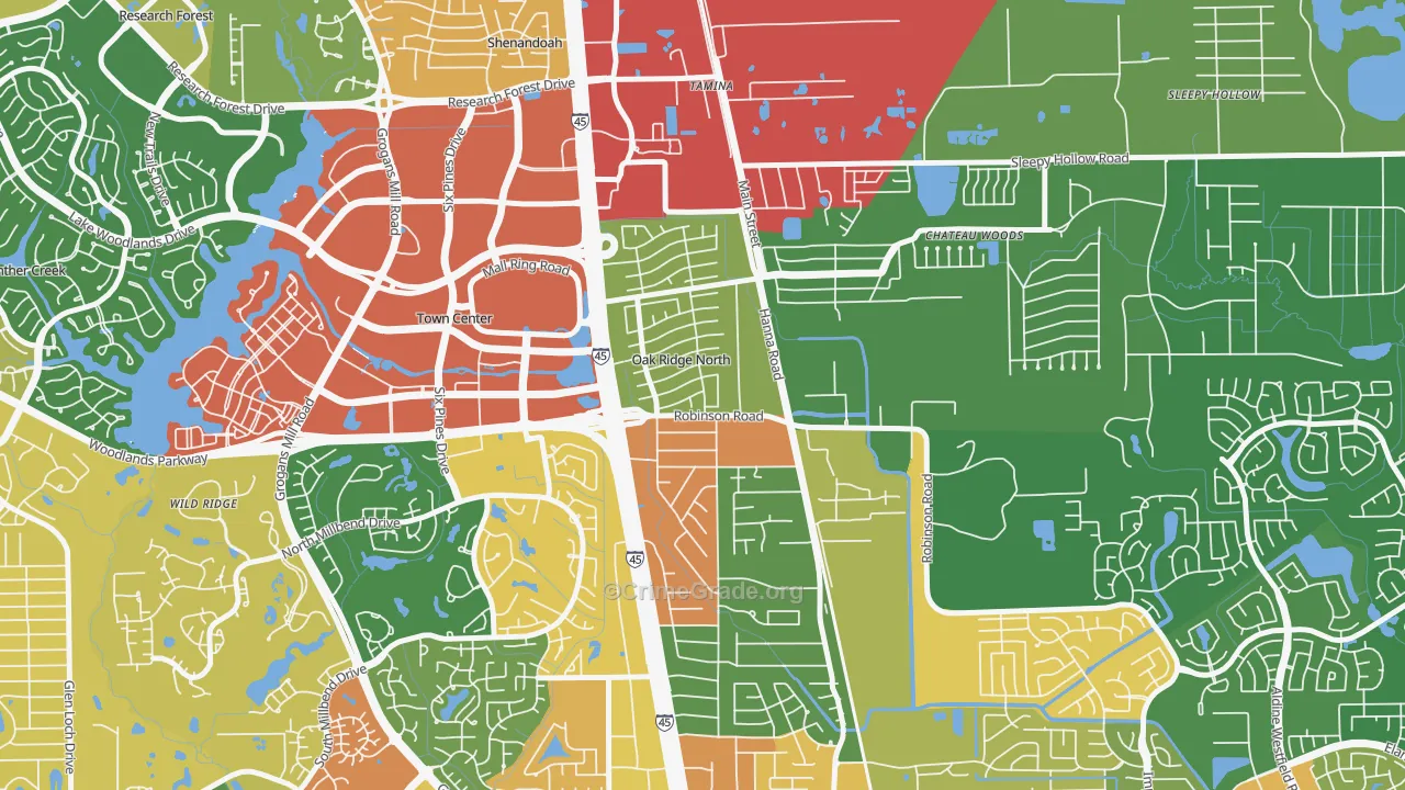 Oak Ridge North, TX Map of Assault Rates