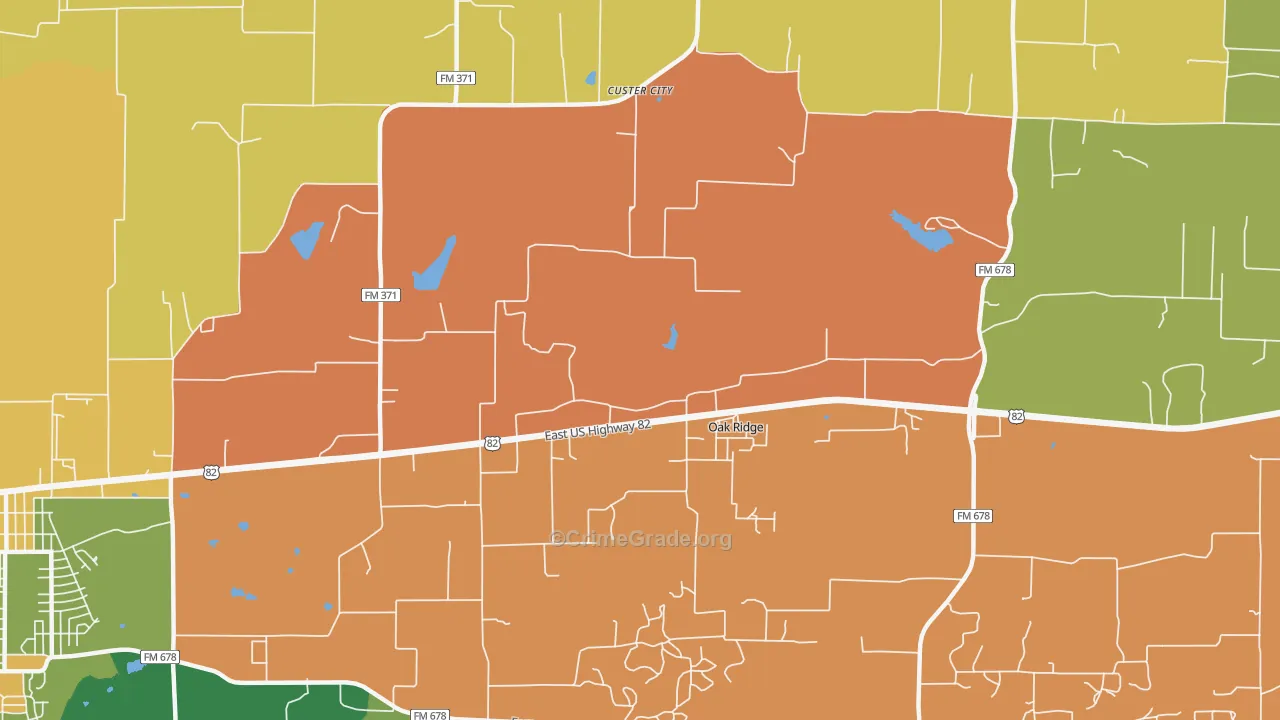 Oak Ridge, TX Map of Assault Rates