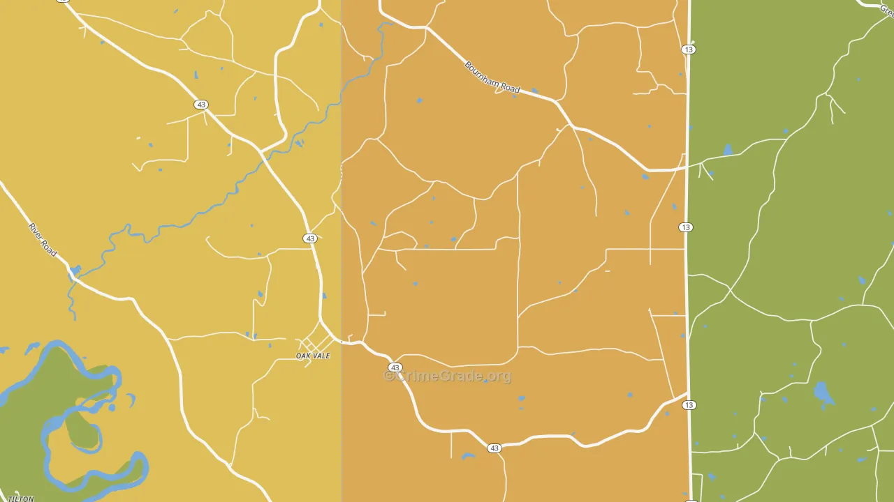 Oak Vale, MS Map of Assault Rates