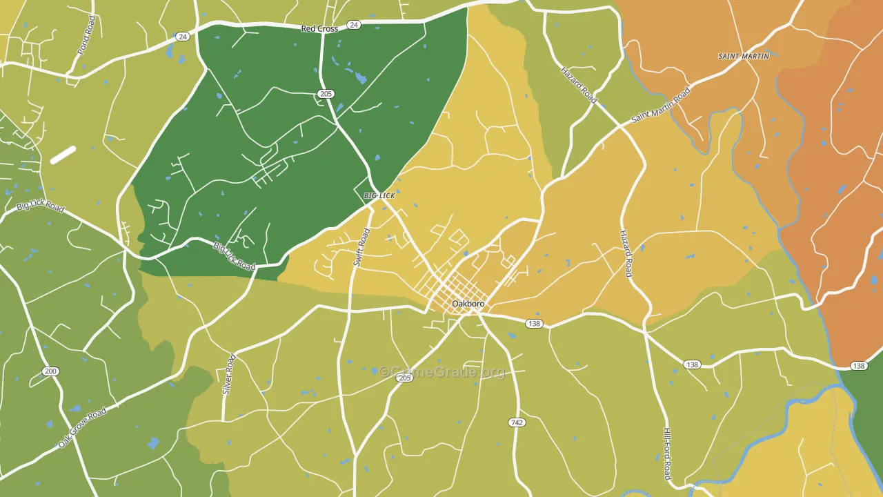 Oakboro, NC Map of Assault Rates
