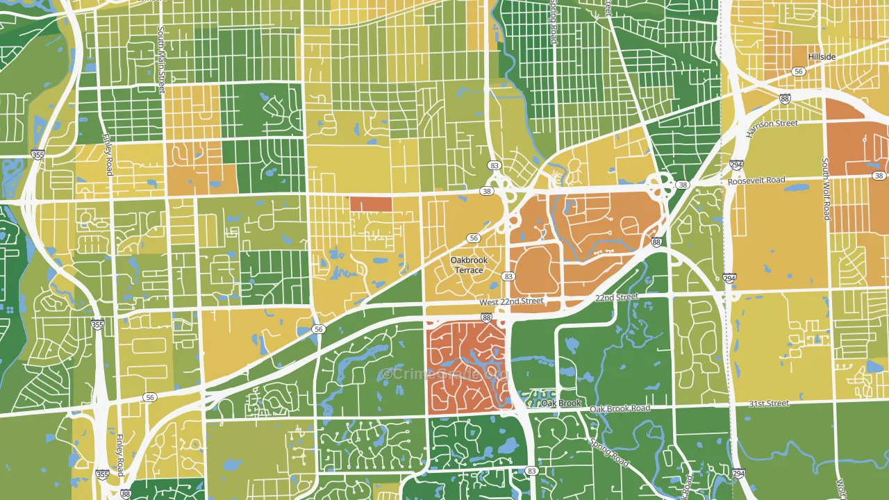 Oakbrook Terrace, IL Map of Assault Rates