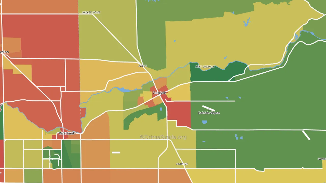Oakdale, CA Map of Assault Rates