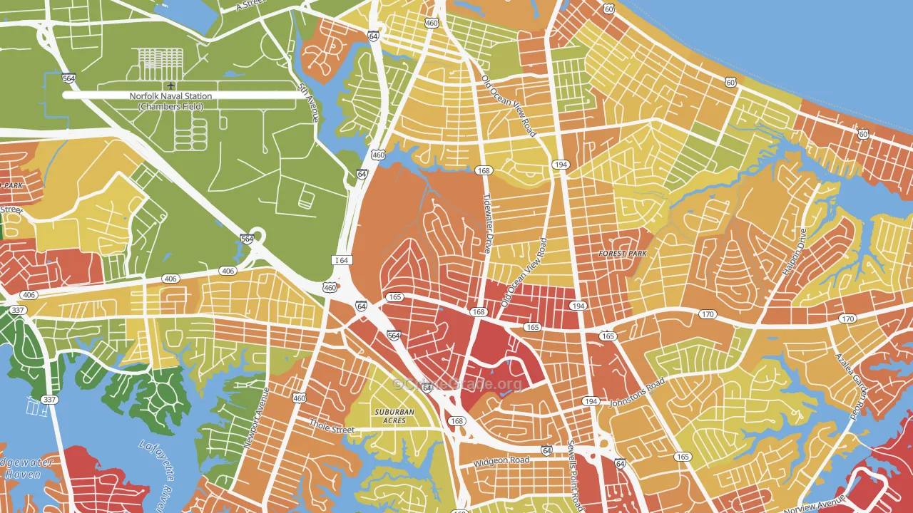 Oakdale Farms, Norfolk, VA Map of Assault Rates