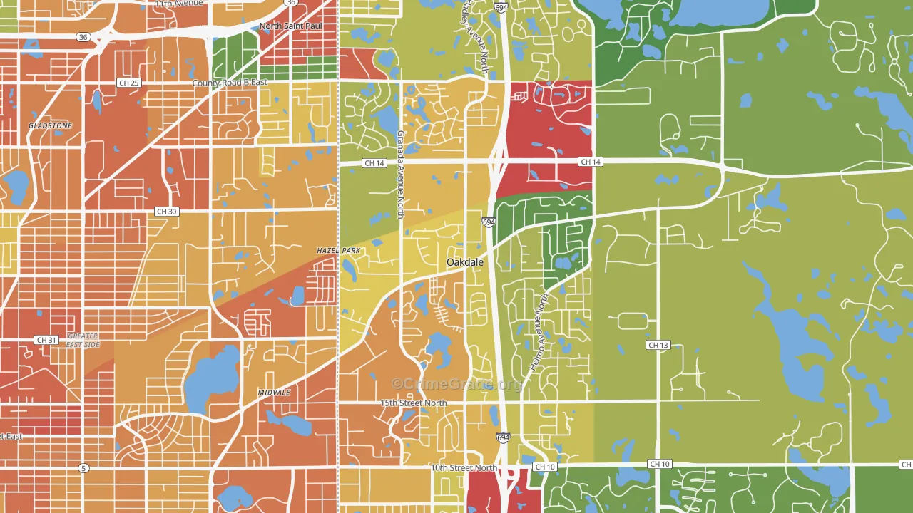 Oakdale, MN Map of Assault Rates