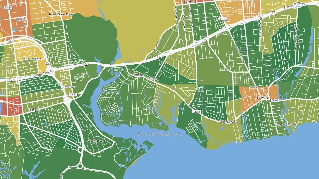 Oakdale, NY Map of Assault Rates