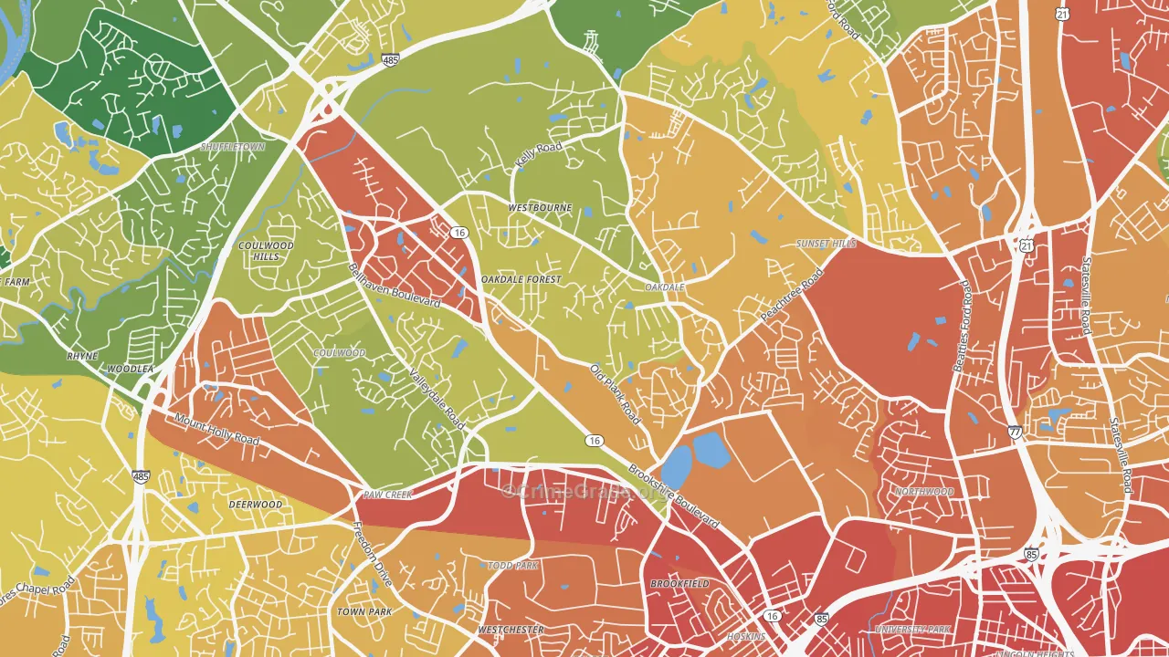 Oakdale South, Charlotte, NC Map of Assault Rates