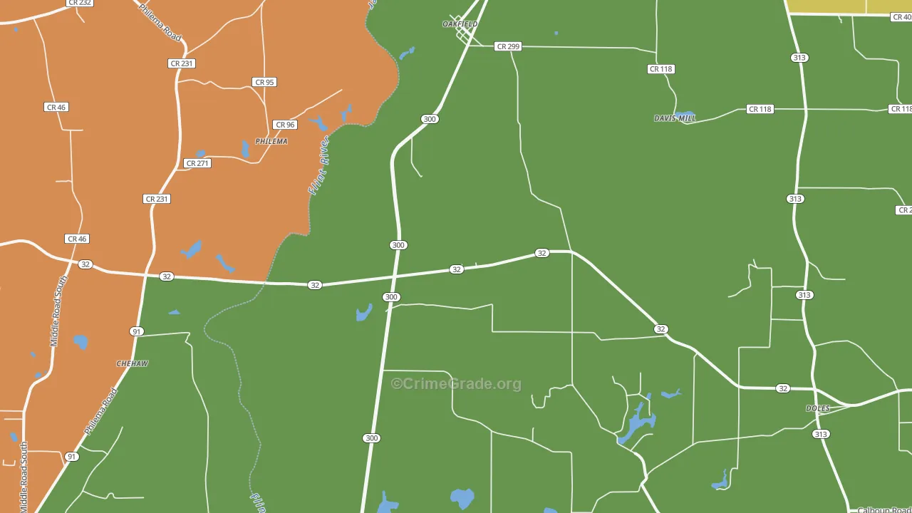 Oakfield, GA Map of Assault Rates