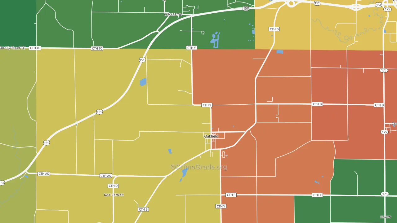 Oakfield, WI Map of Assault Rates