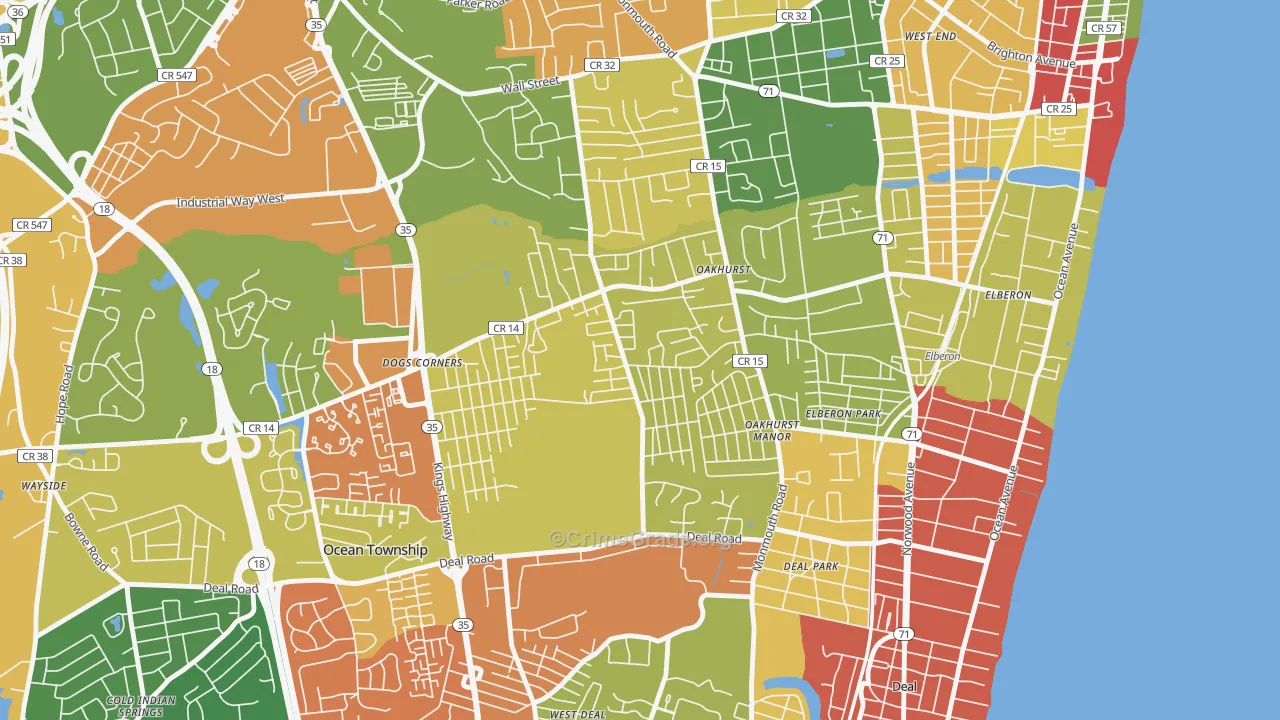 Oakhurst, NJ Map of Assault Rates