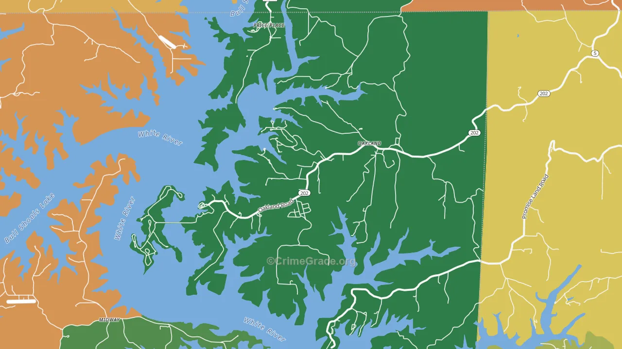 Oakland, AR Map of Assault Rates