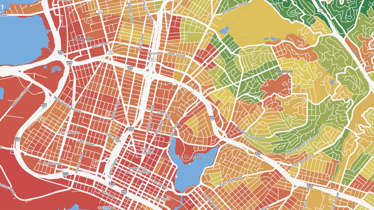 Oakland Ave-Harrison Street, Oakland, CA Map of Assault Rates