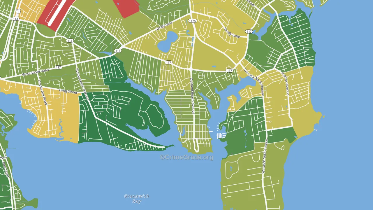 Oakland Beach, Warwick, RI Map of Assault Rates