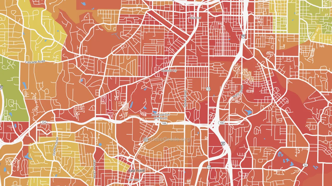Oakland City, Atlanta, GA Map of Assault Rates