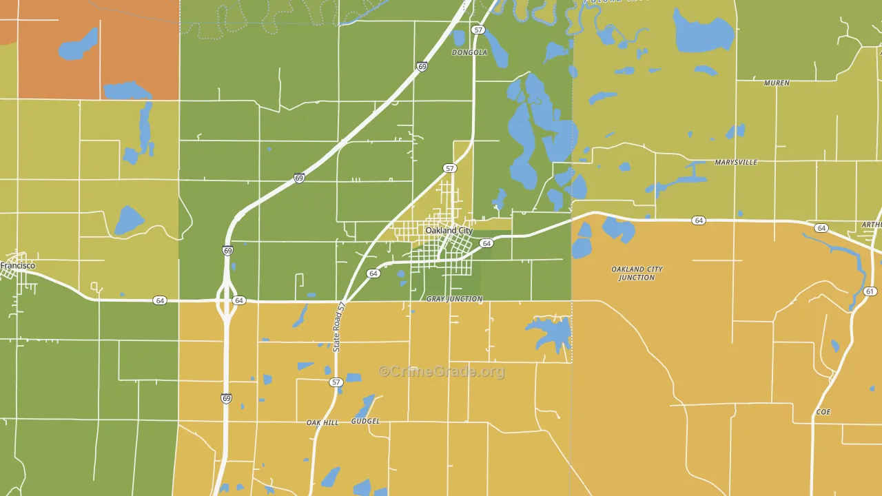 Oakland City, IN Map of Assault Rates