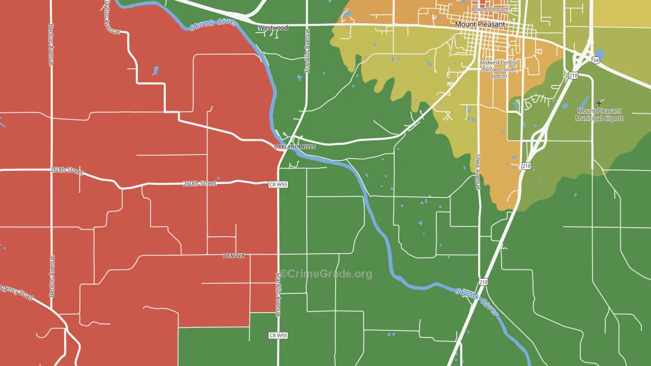 Oakland Mills, IA Map of Assault Rates