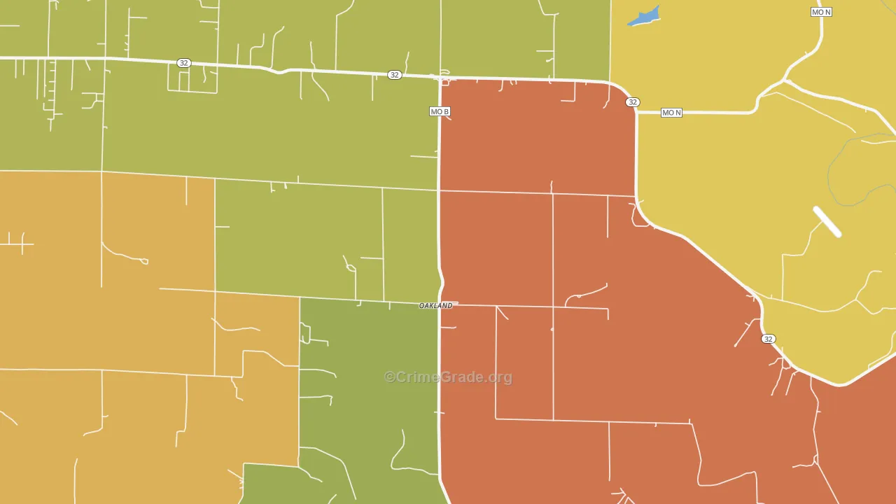 Oakland, MO Map of Assault Rates