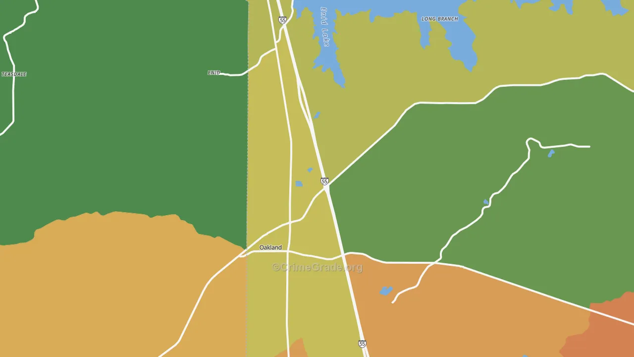 Oakland, MS Map of Assault Rates