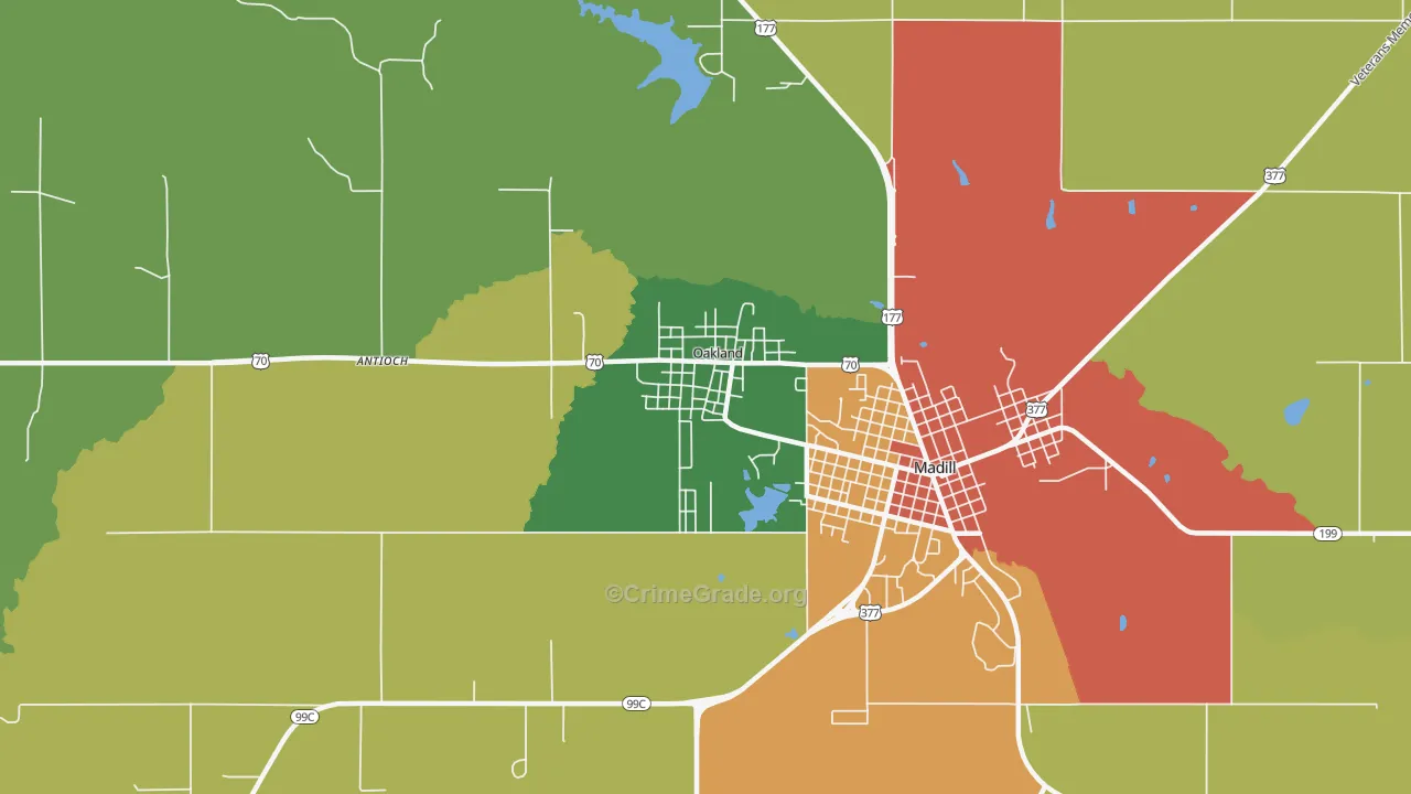 Oakland, OK Map of Assault Rates