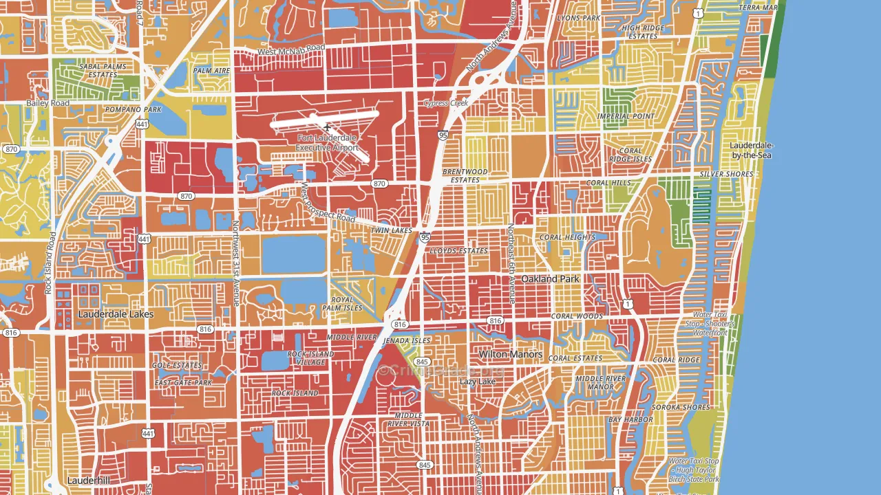 Oakland Park, FL Map of Assault Rates