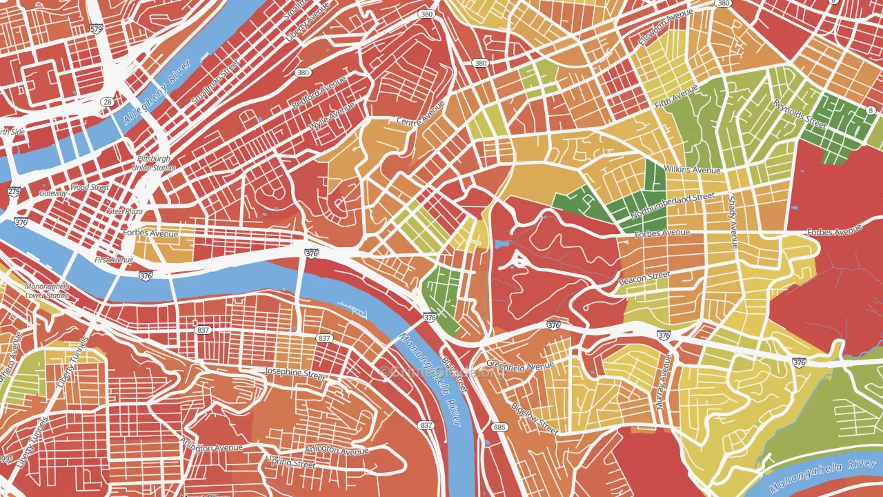 Oakland, Pittsburgh, PA Map of Assault Rates