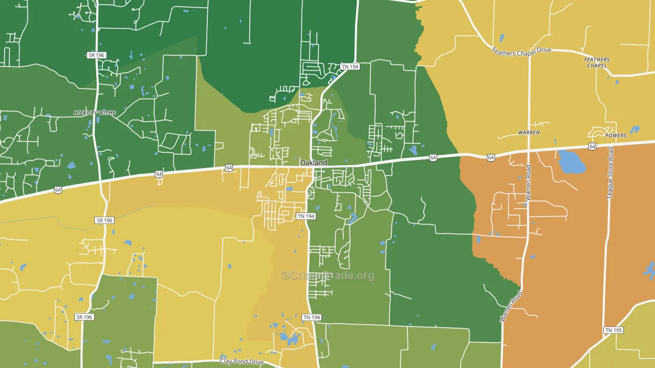 Oakland, TN Map of Assault Rates