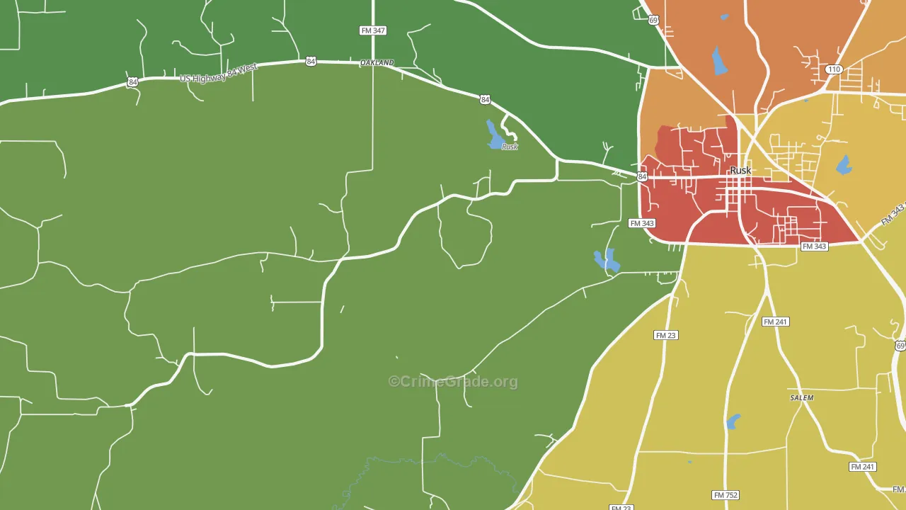 Oakland, TX Map of Assault Rates