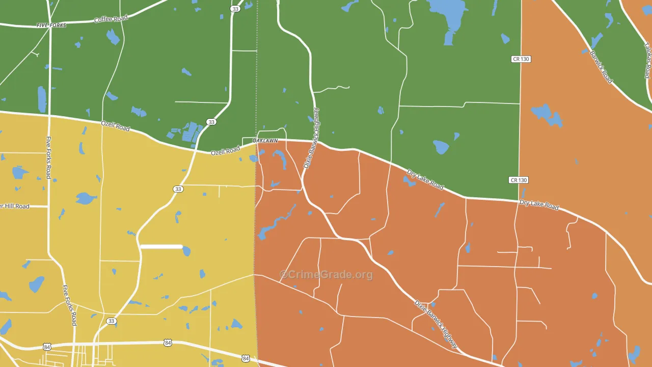 Oaklawn, GA Map of Assault Rates