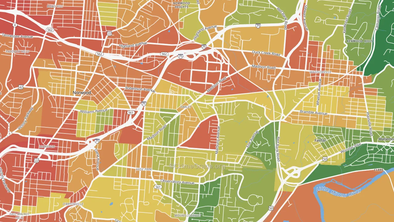 Oakley, Cincinnati, OH Map of Assault Rates