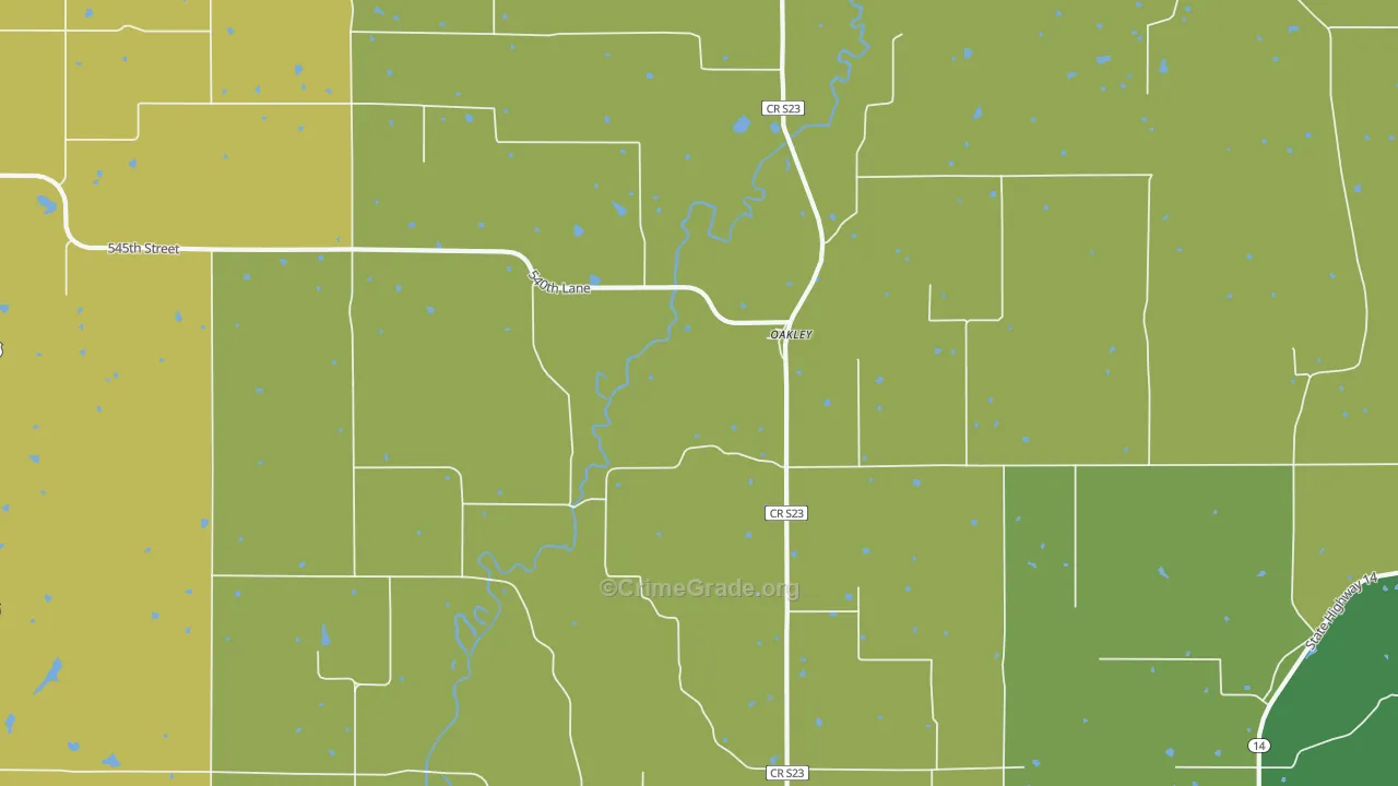 Oakley, IA Map of Assault Rates