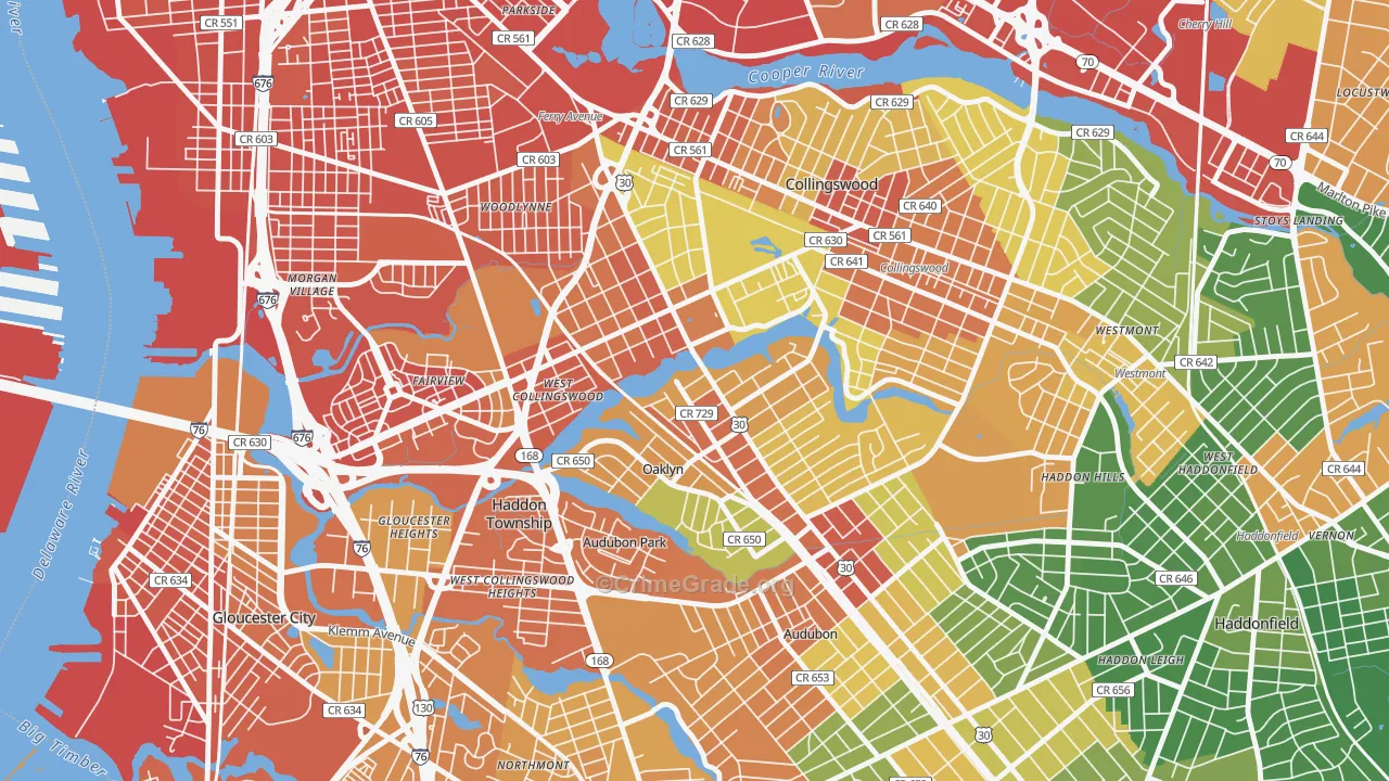 Oaklyn, NJ Map of Assault Rates