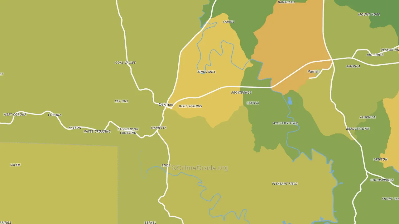 Oakman, AL Map of Assault Rates