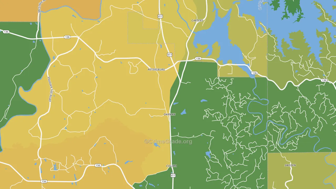Oakman, GA Map of Assault Rates