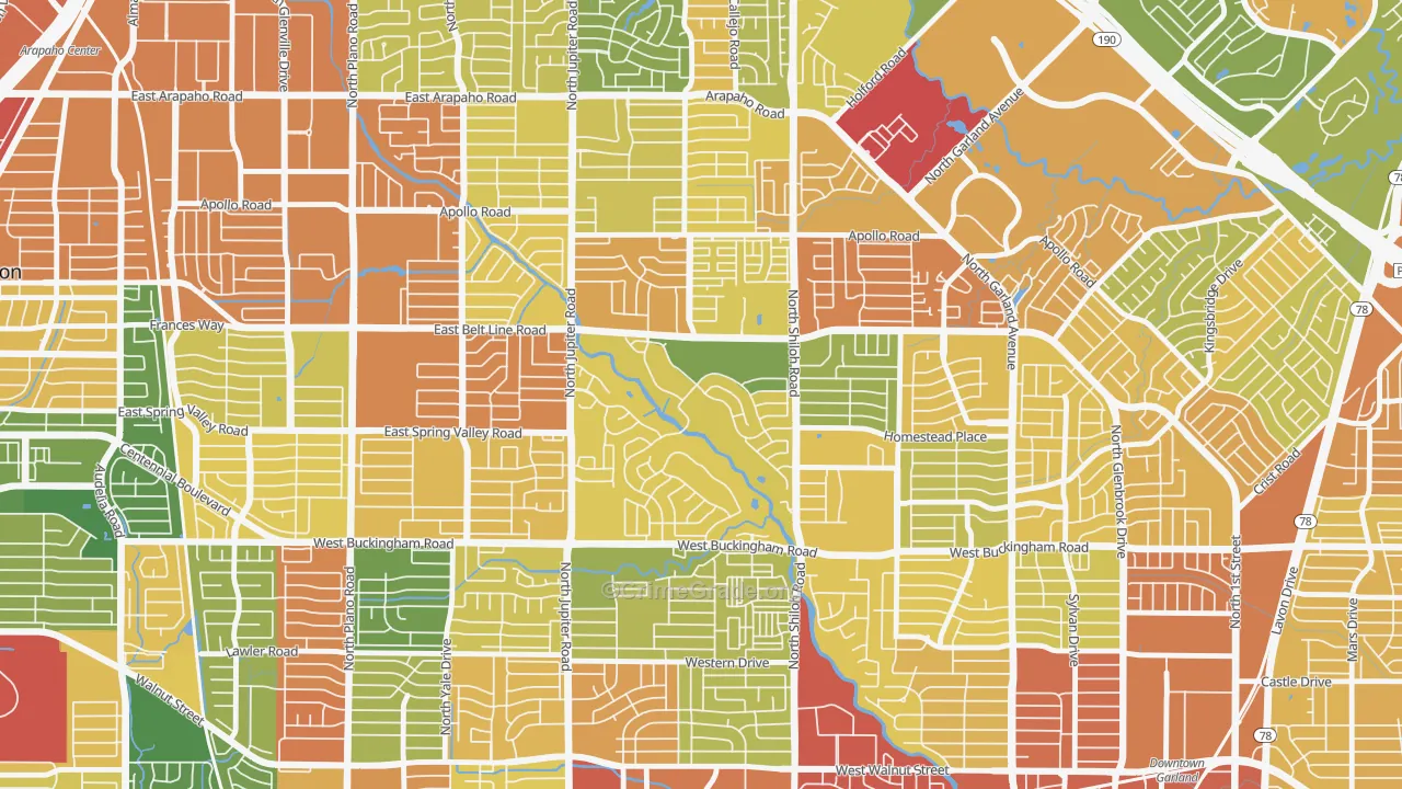 Oakridge, Garland, TX Map of Assault Rates