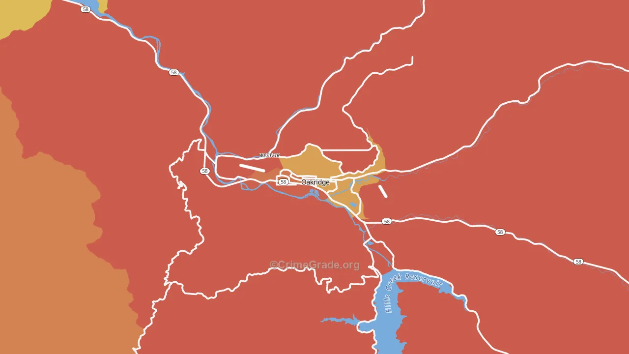Oakridge, OR Map of Assault Rates