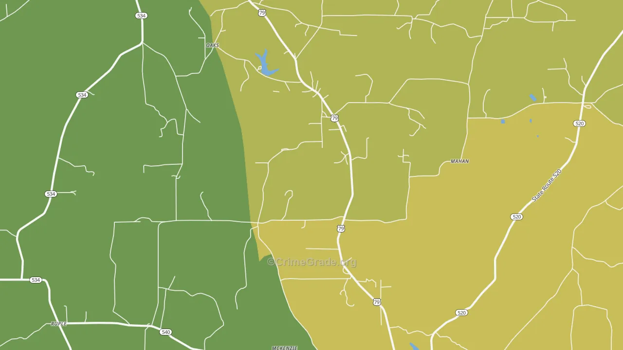Oaks, LA Map of Assault Rates