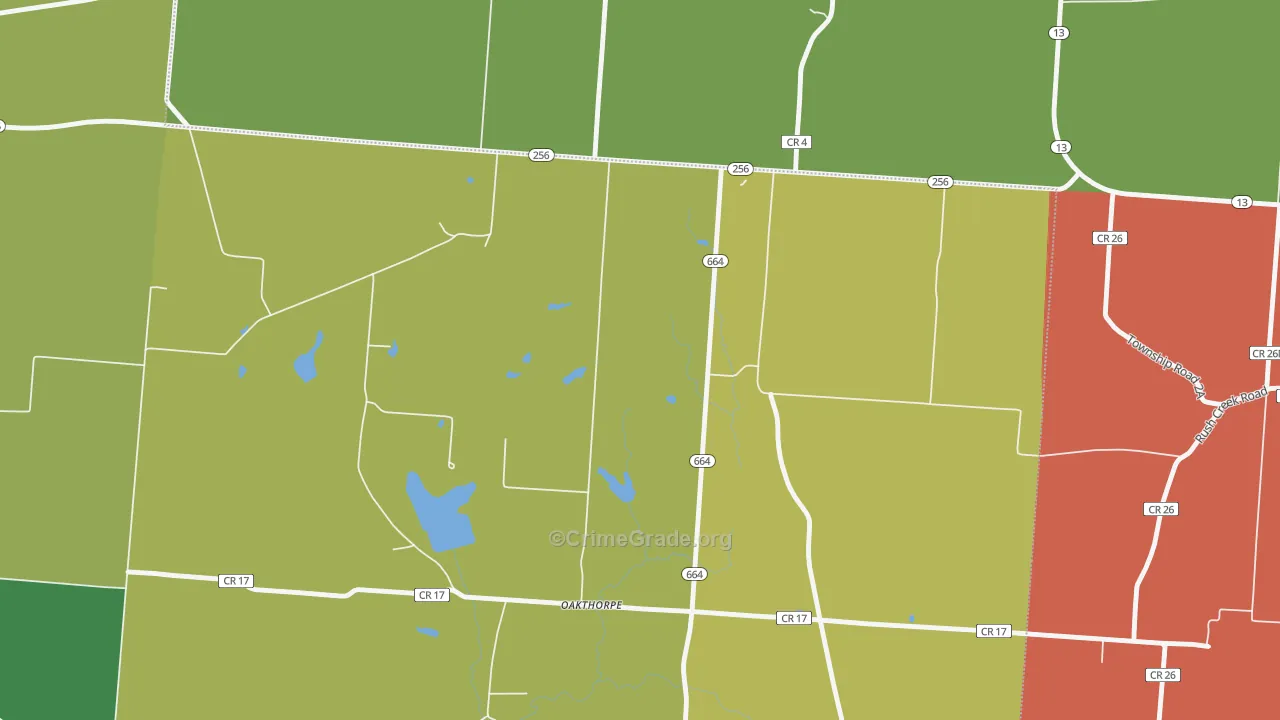 Oakthorpe, OH Map of Assault Rates