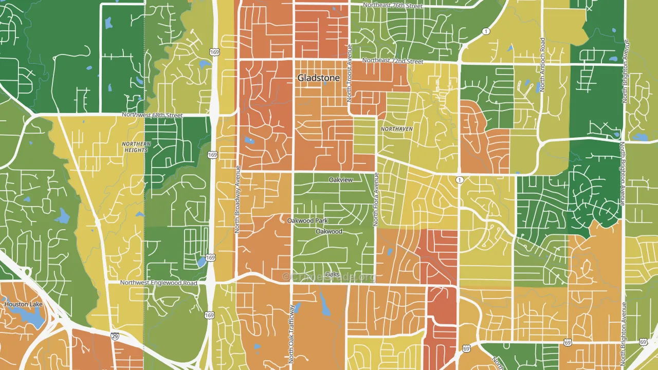 Oakview, MO Map of Assault Rates