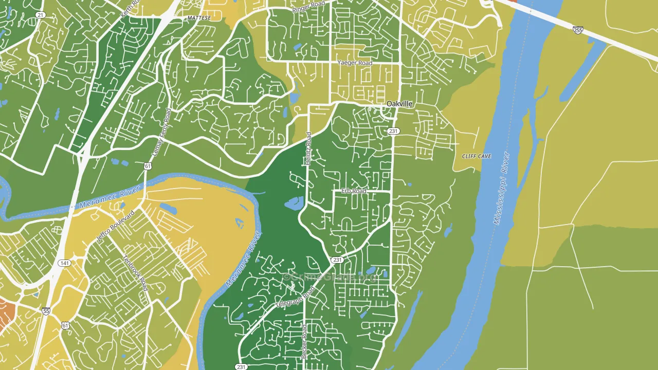 Oakville, MO Map of Assault Rates