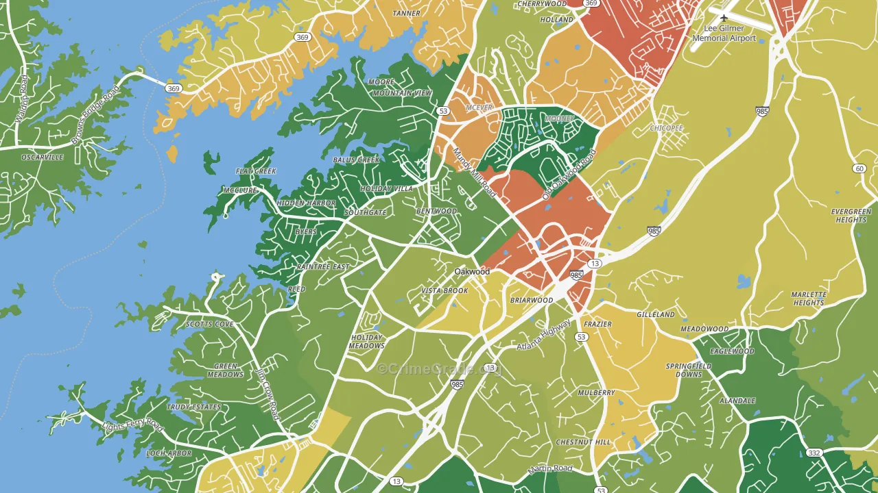 Oakwood, GA Map of Assault Rates