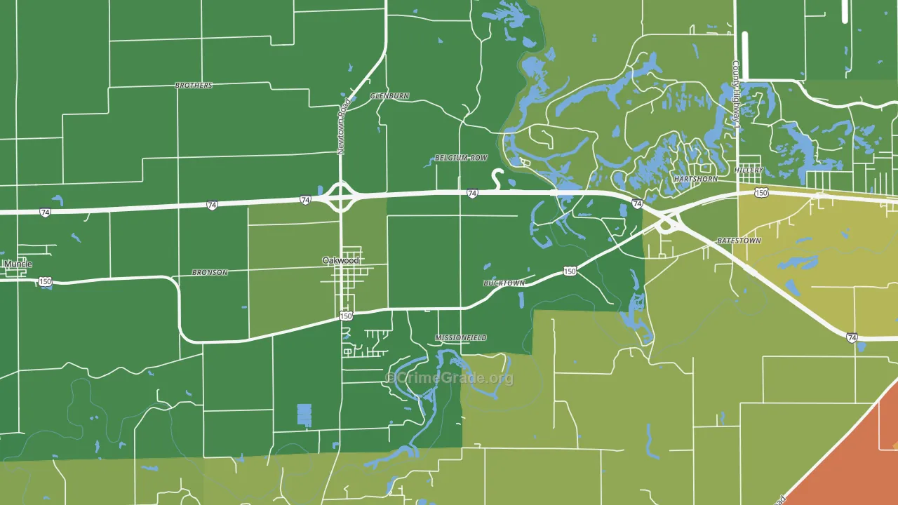 Oakwood, IL Map of Assault Rates