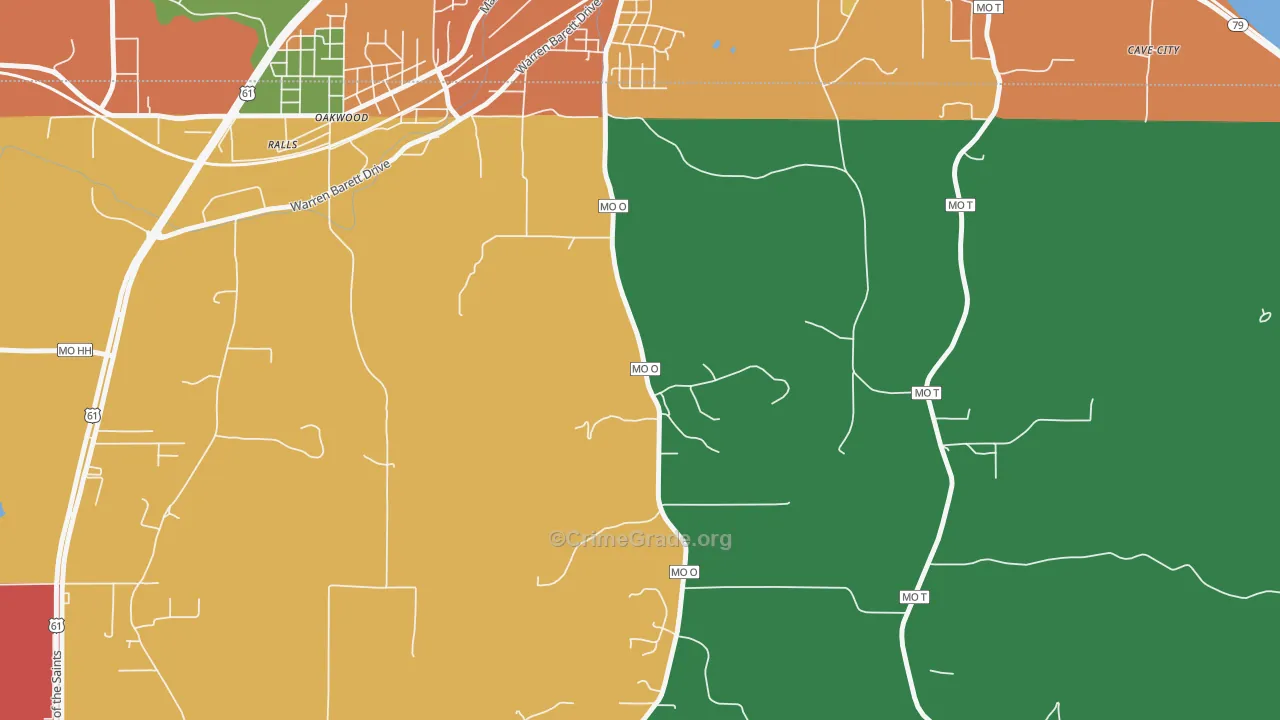 Oakwood, MO Map of Assault Rates