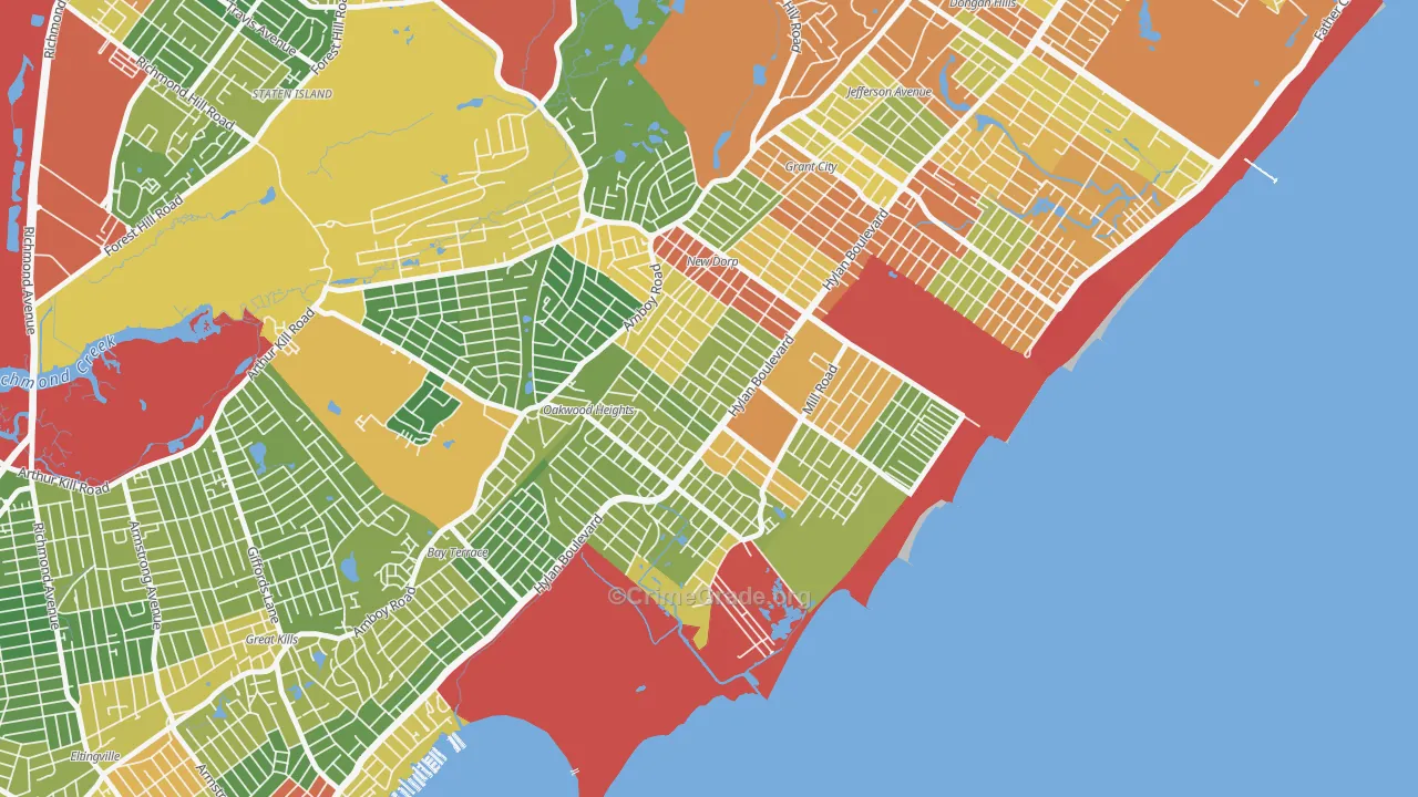 Oakwood, Staten Island, NY Map of Assault Rates