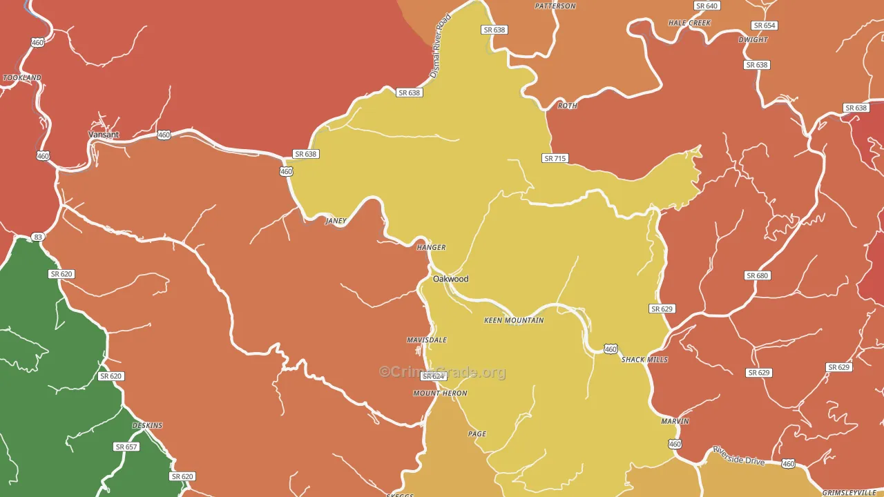 Oakwood, VA Map of Assault Rates