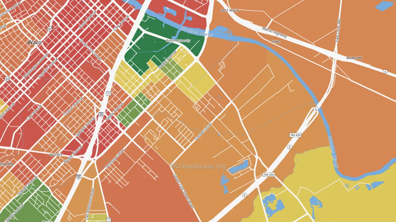 Oakwood, Waco, TX Map of Assault Rates
