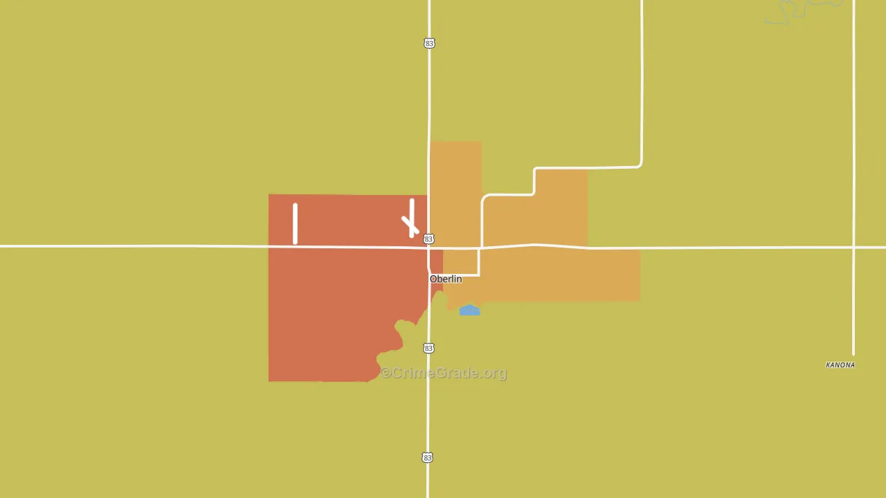 Oberlin, KS Map of Assault Rates