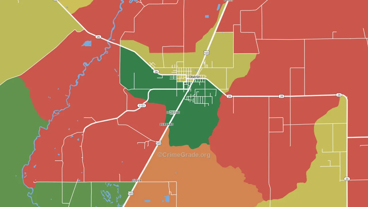 Oberlin, LA Map of Assault Rates