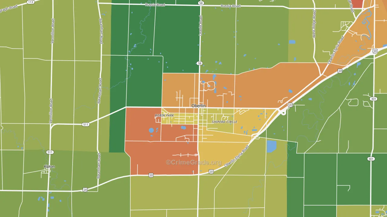 Oberlin, OH Map of Assault Rates