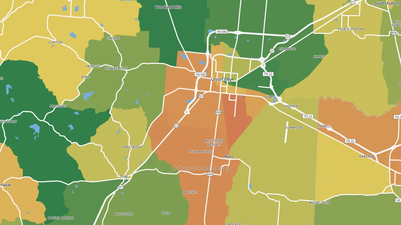 Obion County, TN Map of Assault Rates